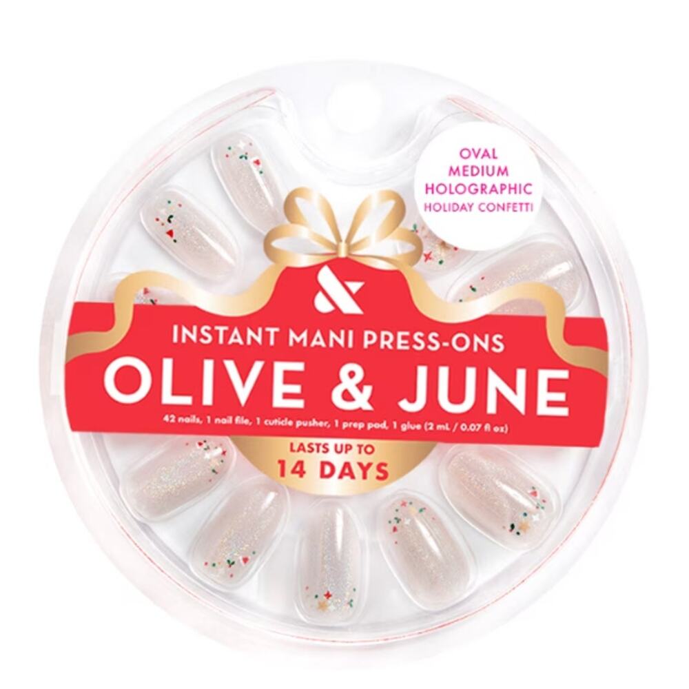 Olive‎ & June Press‑On Nails – Holographic Holiday Confetti – Oval-Medium